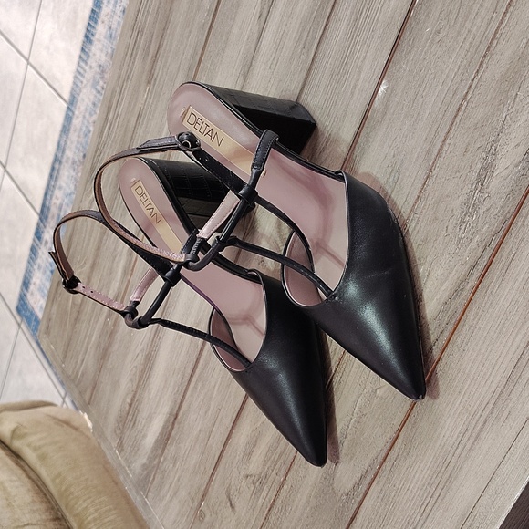 Deltan Pointed Toe Leather Heels In Black Size Women's 10 - Picture 6 of 13